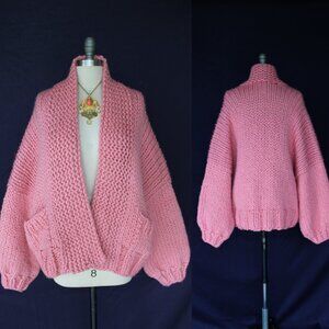 FREE PEOPLE loopy mango Merino wool pink recluse chunky Cardigan Sweater $928 OS